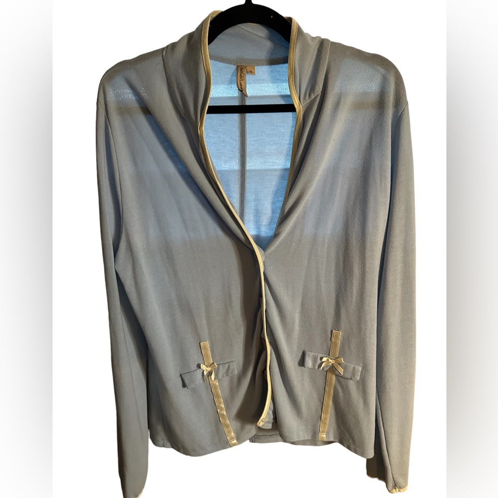 SUSAN LAWRENCE 4 Buttons cardigan with bow accents Light Blue in Xl